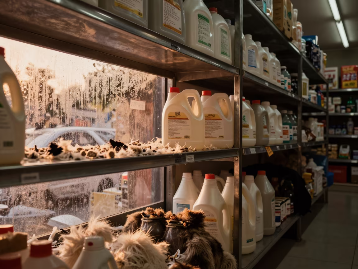 Amber Light on Kennel Laundry Shelf in inside a pet store aisle in Hyderabad