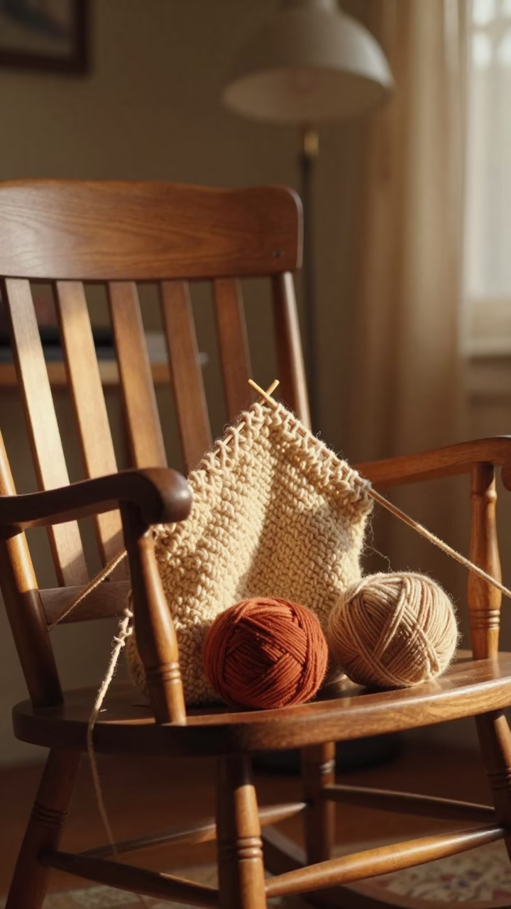 Amber Light on Knitting Project in Uyo Home in in a sunlit living room in Uyo