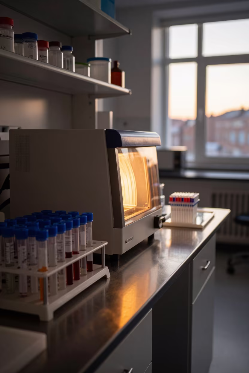 Amber Light on Lab Tubes and Pipettes in inside a university research lab in Trondheim