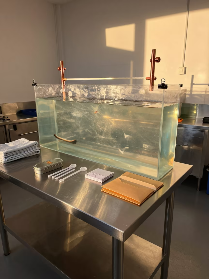 Amber Light on Magnet Tin at Trento Counter in inside a fish bagging counter zone in Trento