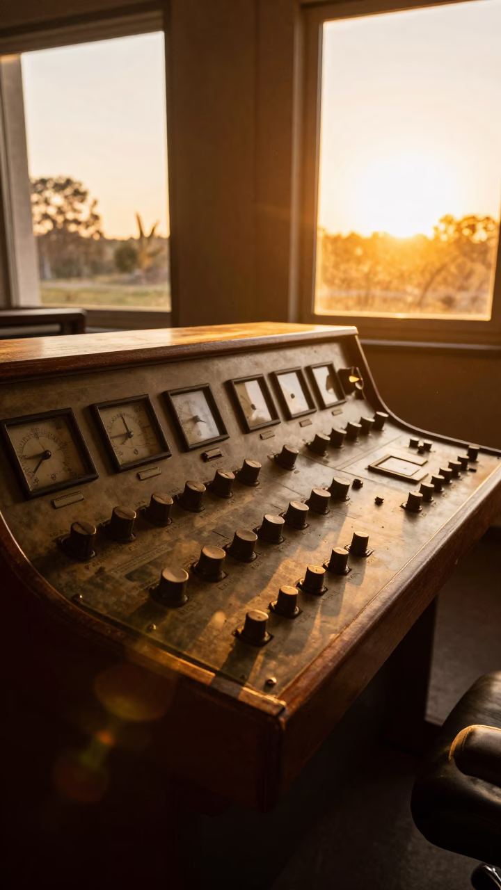 Amber Light on Museum Control Room Dials in on a museum plinth in Pretoria