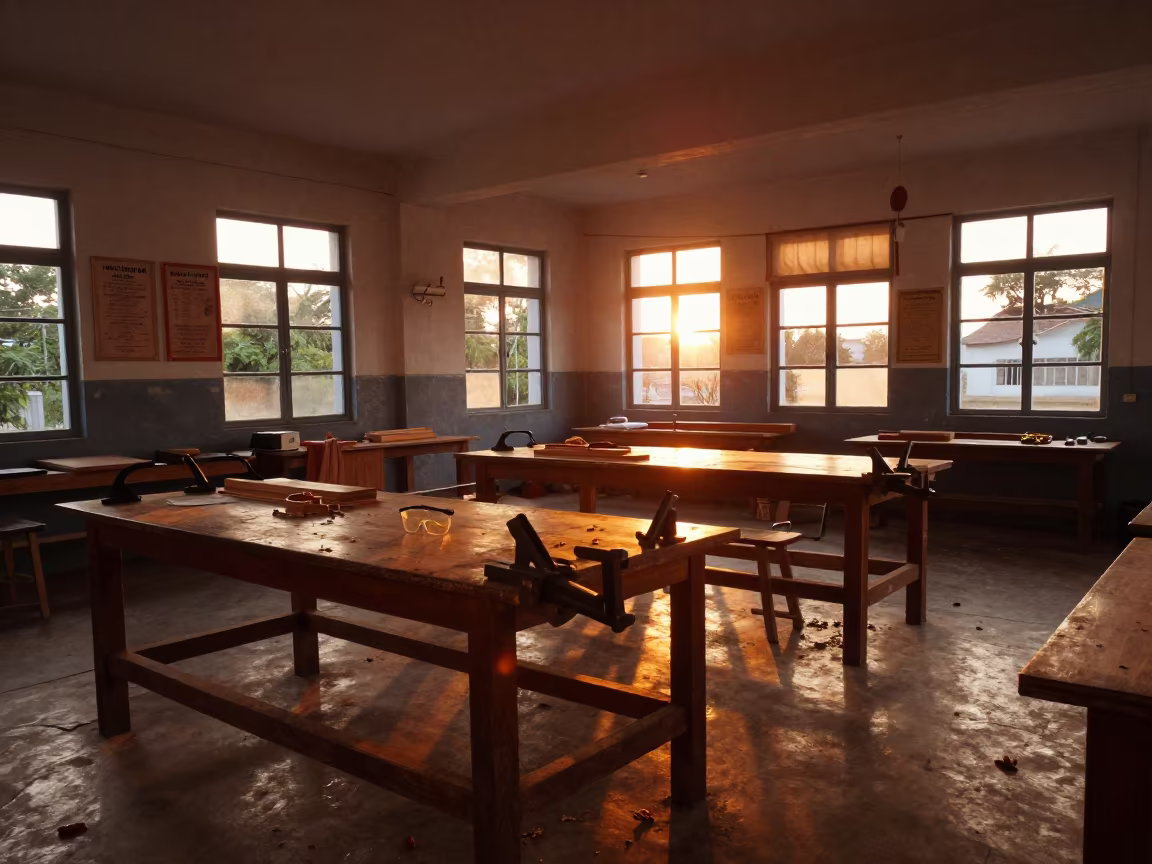 Amber Light in Narsingdi Woodshop Class in in a school laboratory in Narsingdi