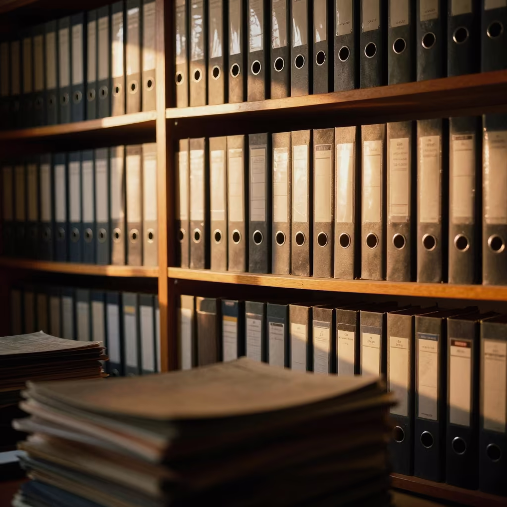 Amber Light on Office Binders in Kinshasa in inside an open-plan office bay near Kinshasa