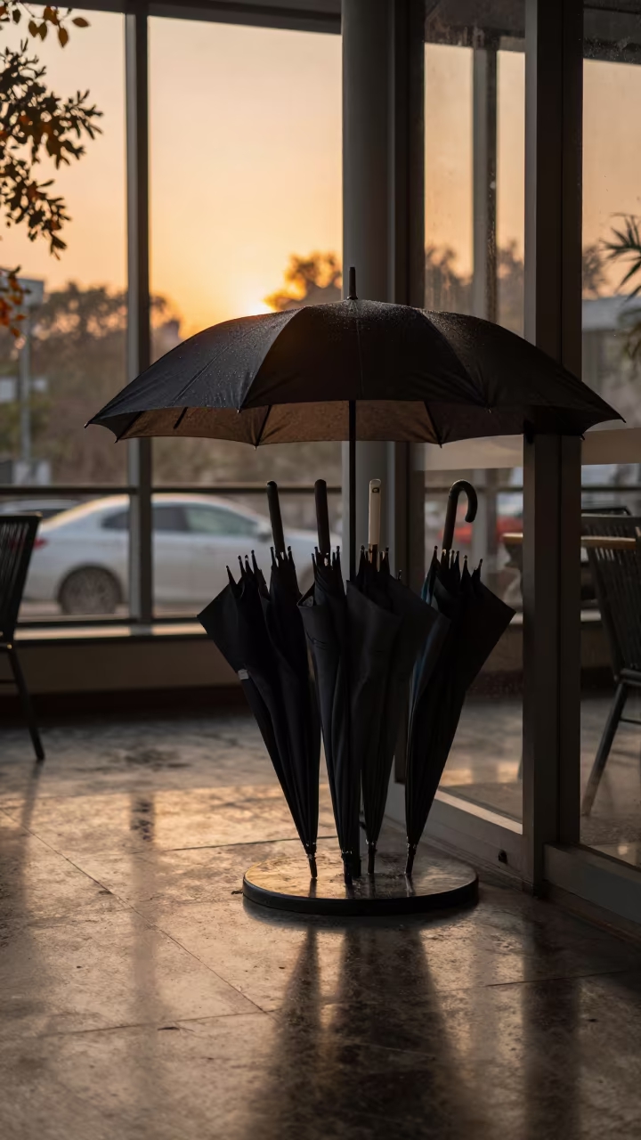 Amber Light on Office Umbrella Stand Delhi in inside a coworking floor near Hauz Khas, Delhi