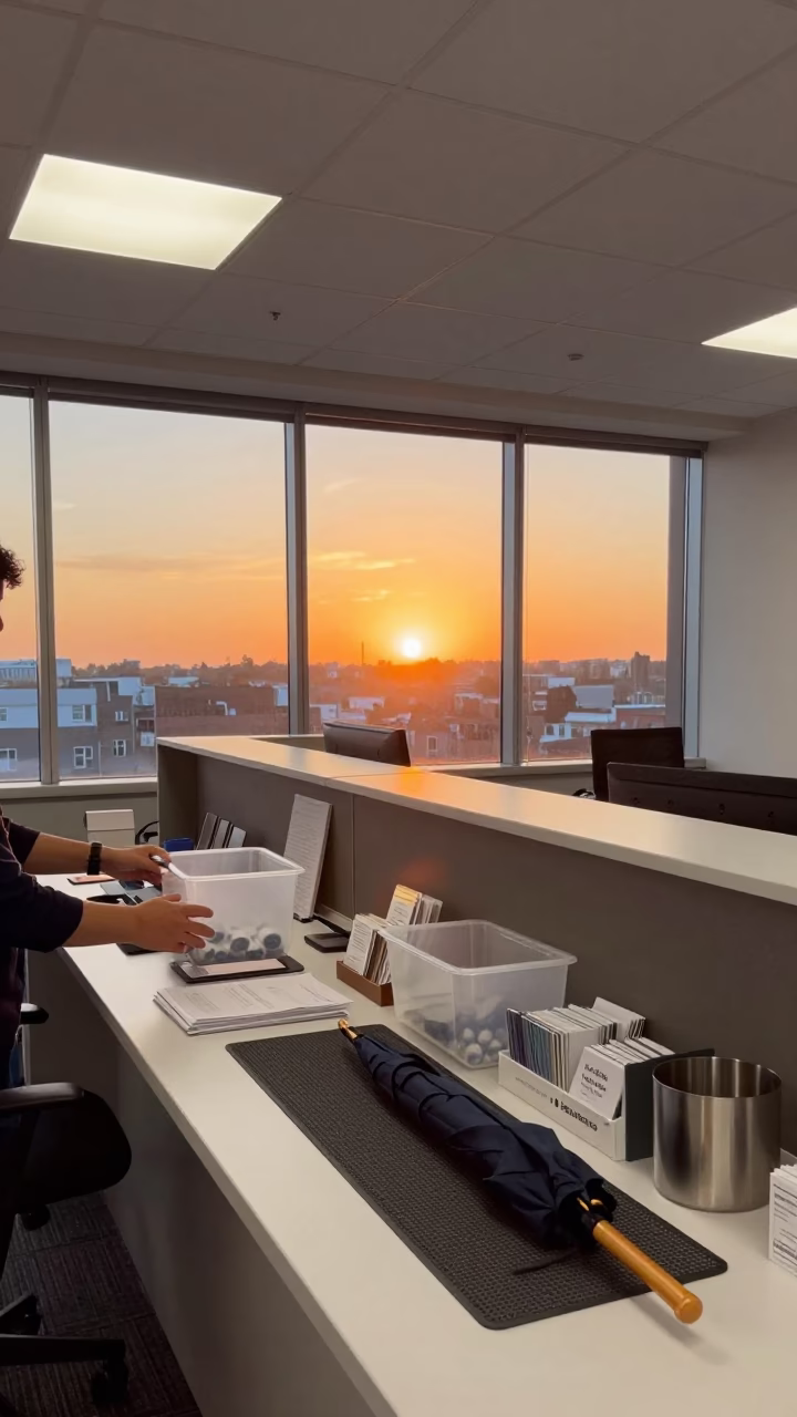 Amber Light on Reception Desk Belbis Office in at an office reception desk near Belbis