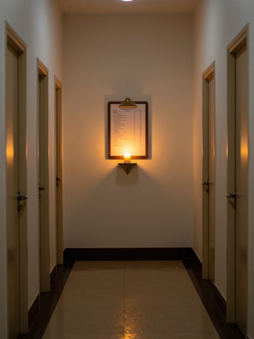 Amber Light Rooming List in St Johns Corridor in in a quiet guest corridor in St Johns