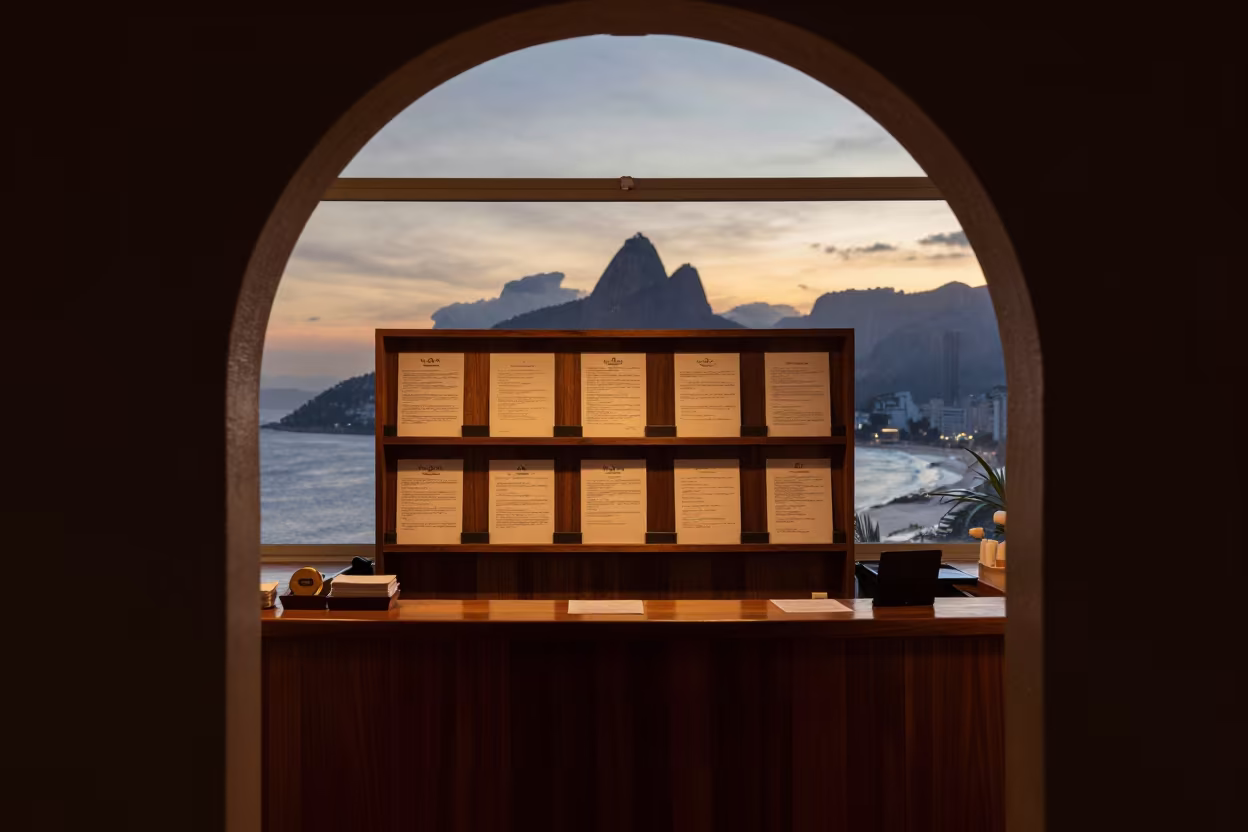 Amber Light Spa Waiver Shelf Rio Reception in inside a spa reception in Rio de Janeiro