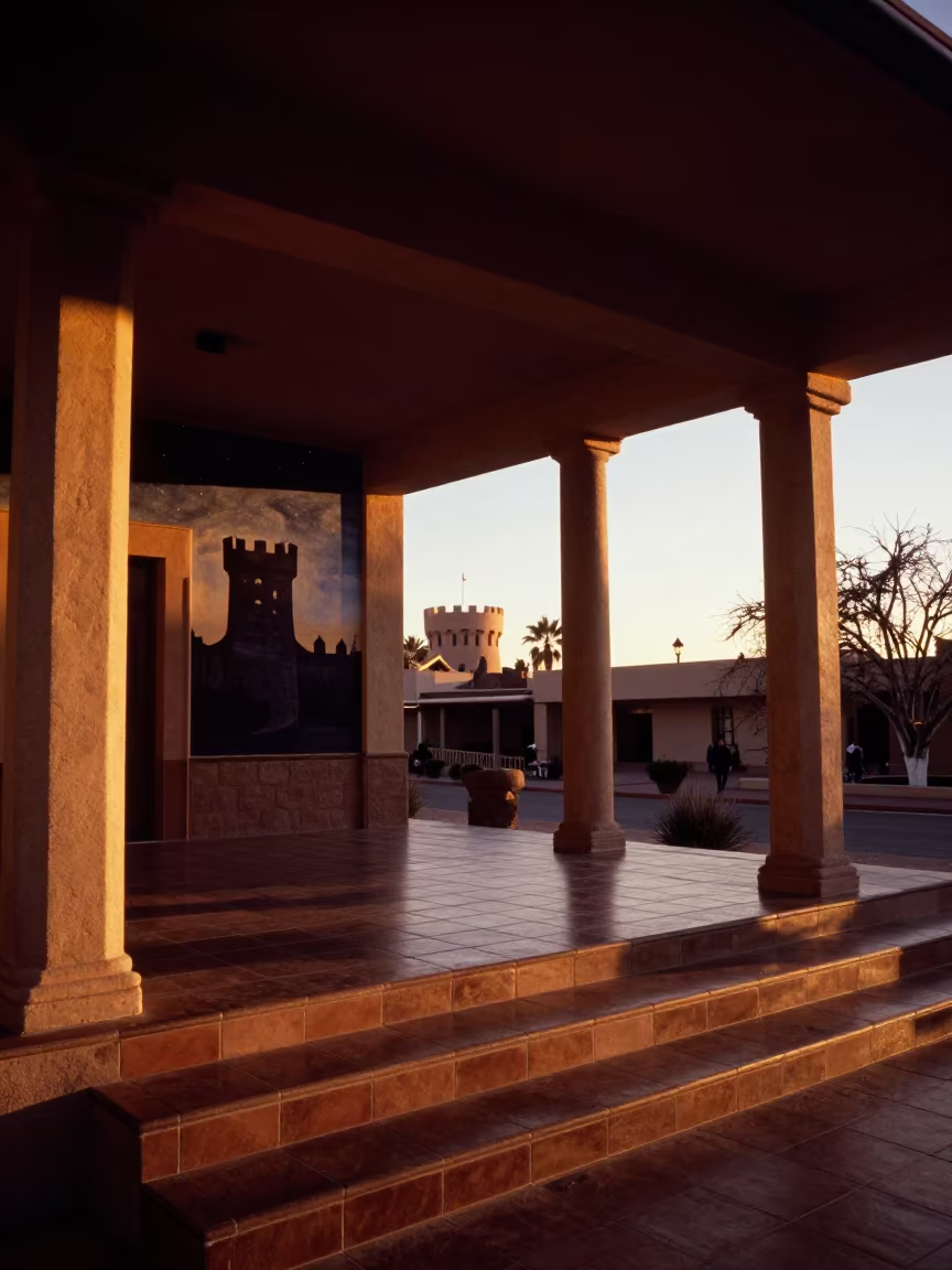 Amber Light Tiled Hall Castle Turret Star Sky Tucson in inside a tiled stair hall in Tucson