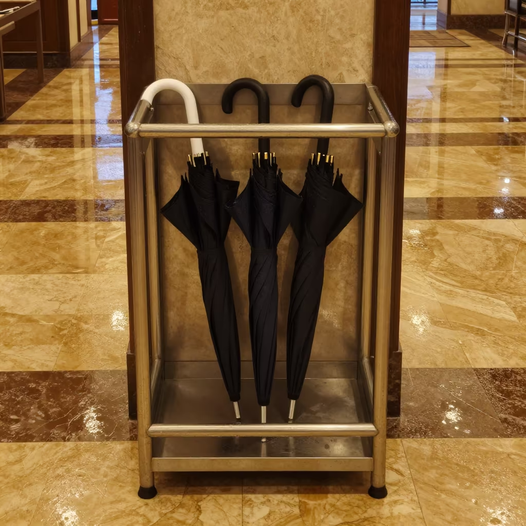 Amber Light on Umbrella Tray Tainan Hotel in inside a hotel lobby in Tainan