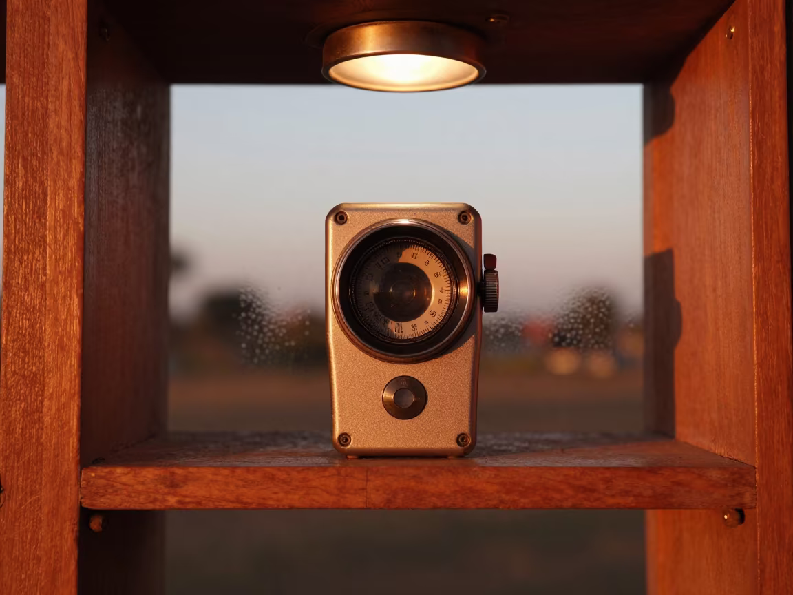 Amber Light on Vintage Meter Shelf Jimma in on a painted display ledge in Jimma