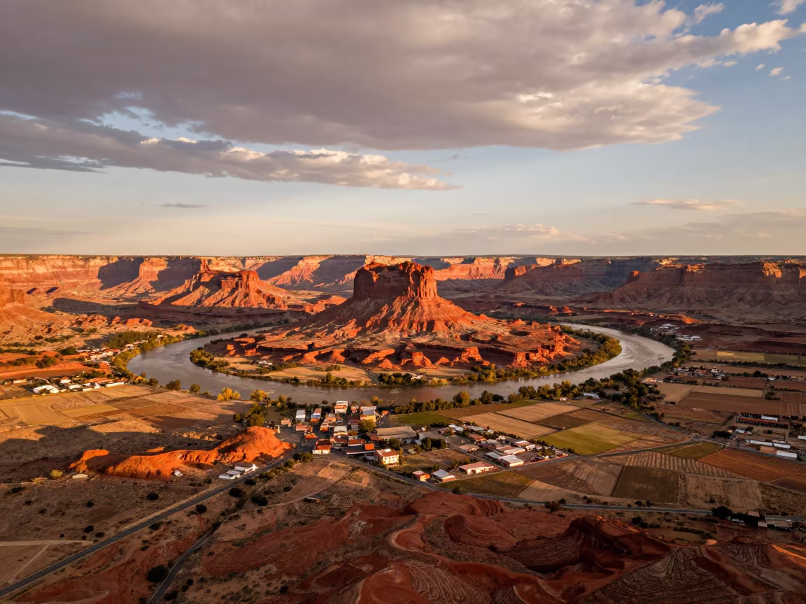 Amber Mesa and Buttes Above River Meanders in far above river meanders in Mexico