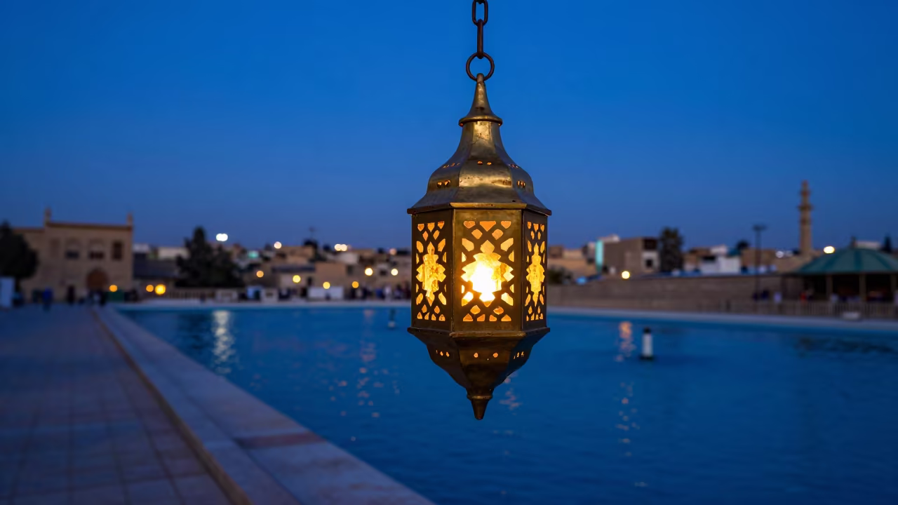 Amber Mosque Lamp Hanging Near Cairo Pool in at the edge of a sacred pool near Cairo