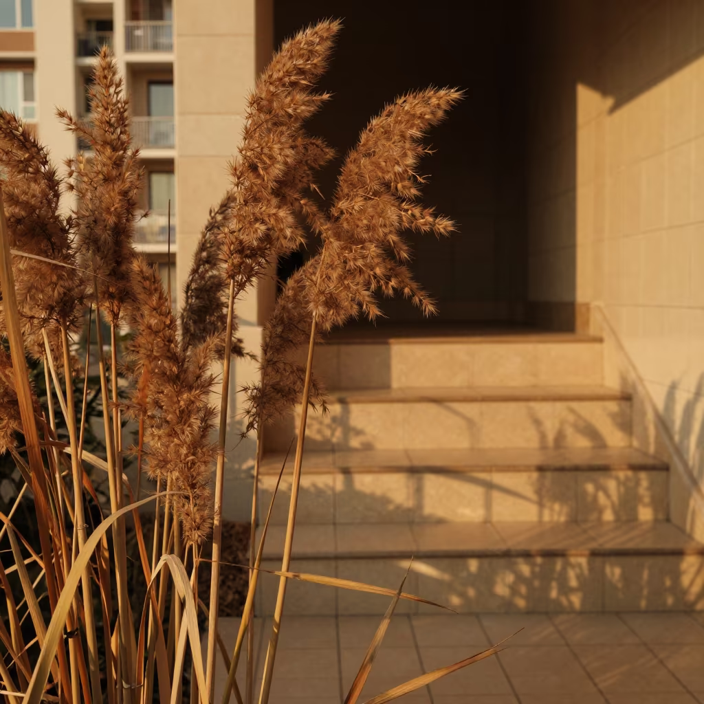 Amber Reeds and City Lights Double Exposure in inside a tiled stair hall in 6th of October