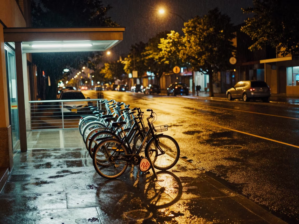Amber Reflections on Wet Metro Pavement in outside a metro entrance in Albuquerque