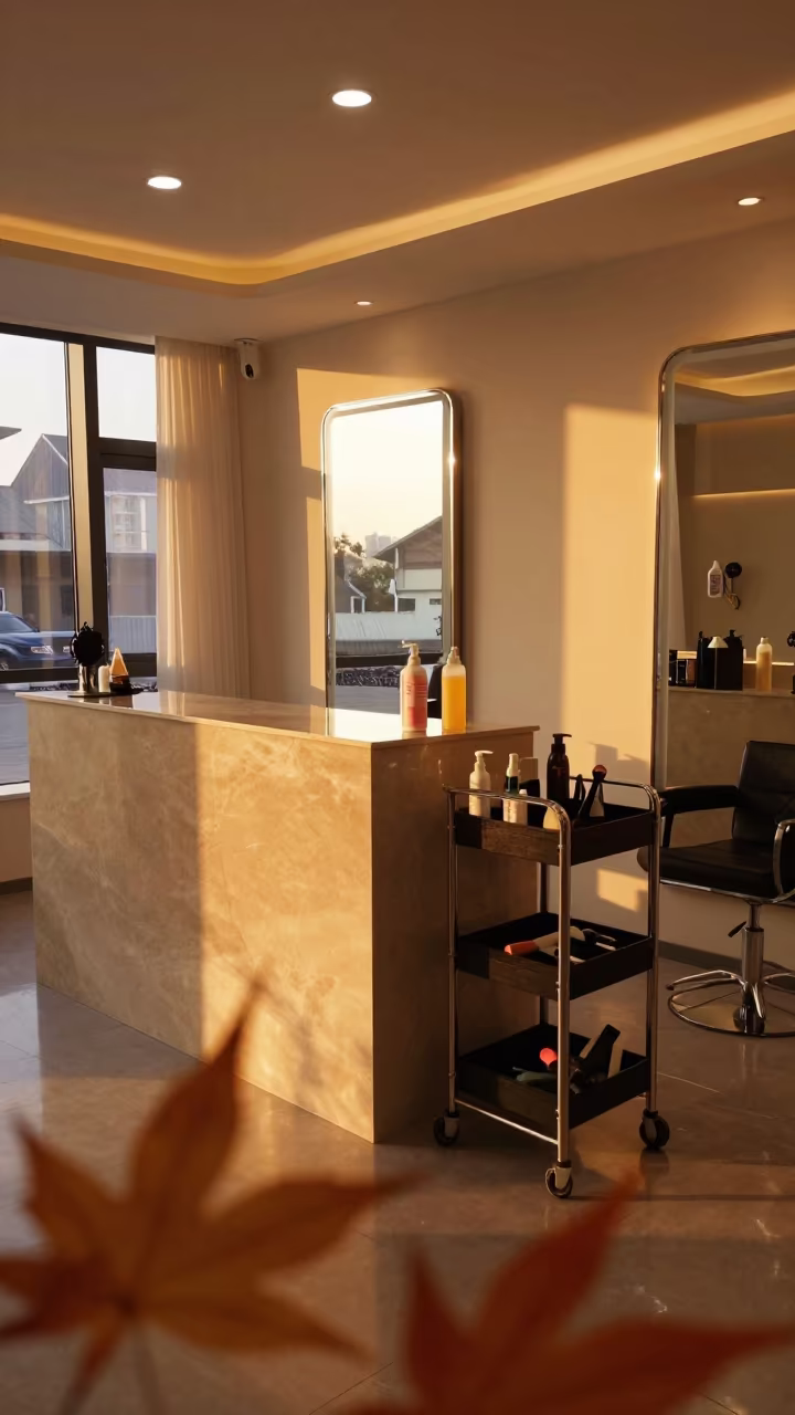 Amber Salon Counter with Foil Cart and Tools in at a salon reception counter in Zhengzhou