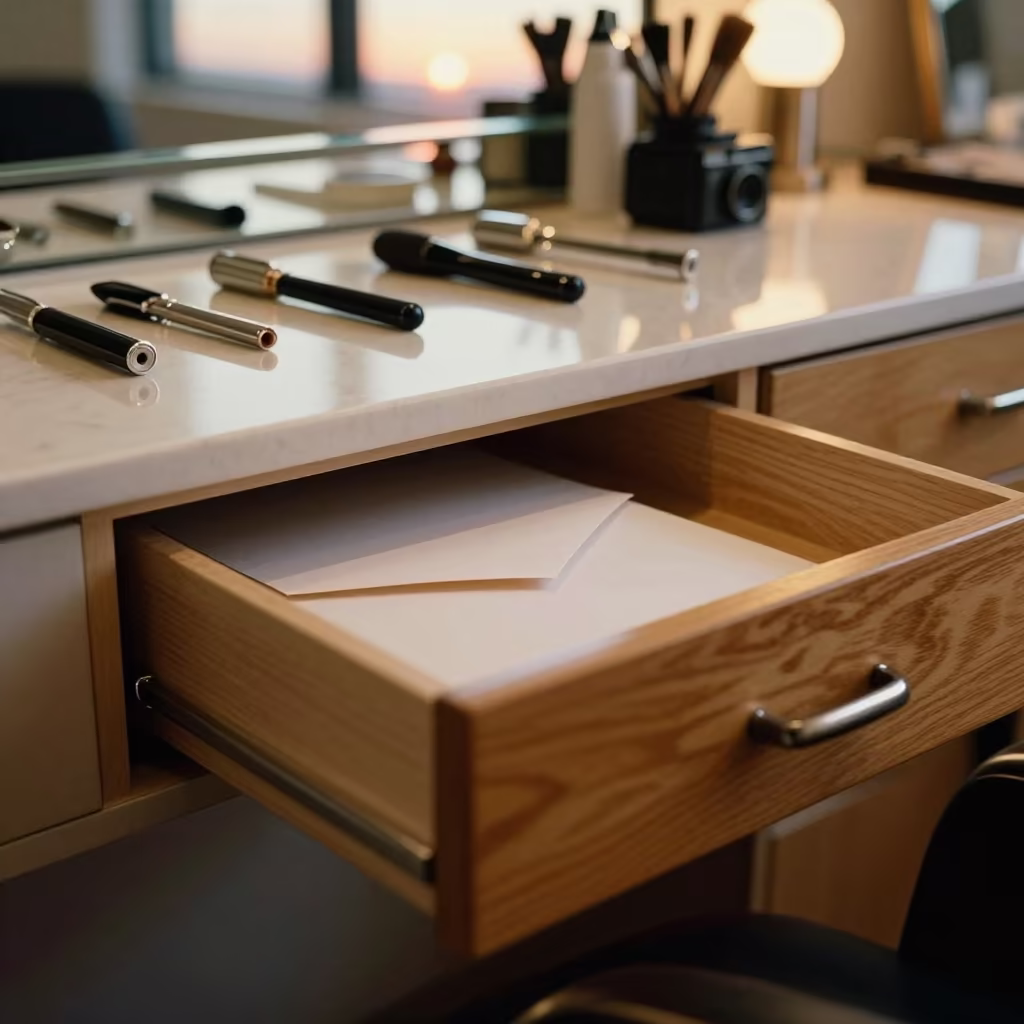 Amber Salon Light on Nail Studio Receipt Drawer in inside a nail studio near Rochester