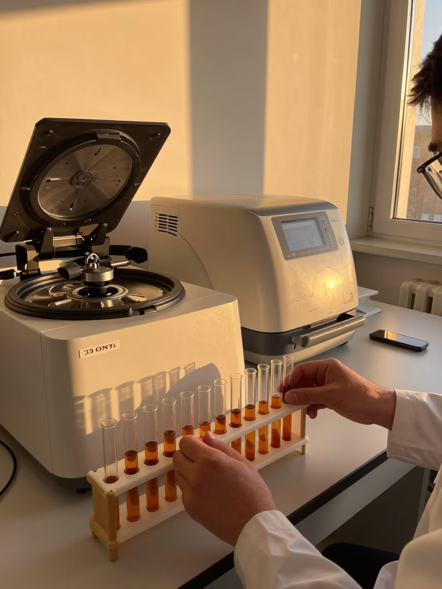 Amber Sample Tubes on Erzurum Workbench in at an engineering workbench in Erzurum