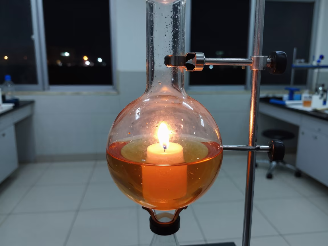 Amber Separatory Funnel in Conakry Lab in in a bright laboratory in Conakry