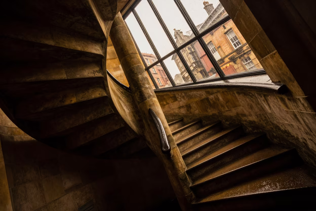 Amber Spiral Staircase in Hull Skylight in inside a skylit passageway in Kingston upon Hull