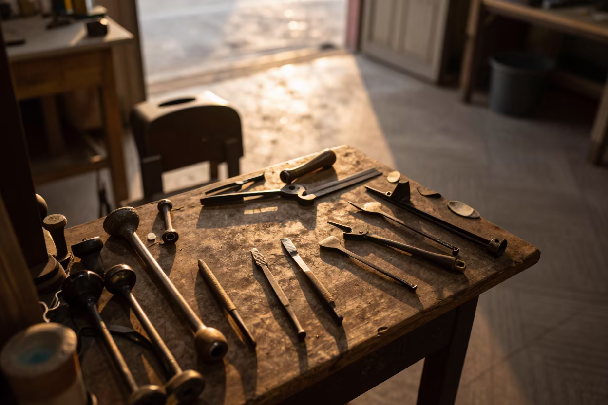 Amber Sun Ring Over Goldsmith Bench in Bazaar in at a goldsmith bench in a bazaar jewelry lane in Baku