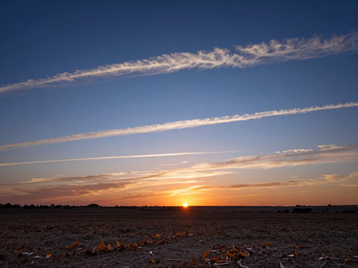 Amber Sunset Cirrus Clouds Over Spanish Landscape in in Spain