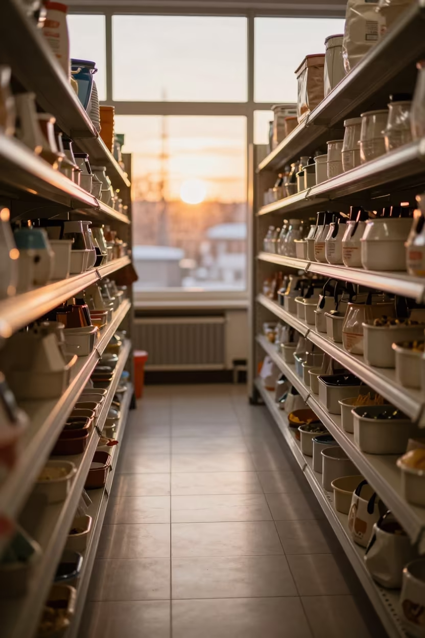 Amber Sunset Clicker Tote in Belgrade Pet Store Aisle in inside a pet store aisle in Belgrade