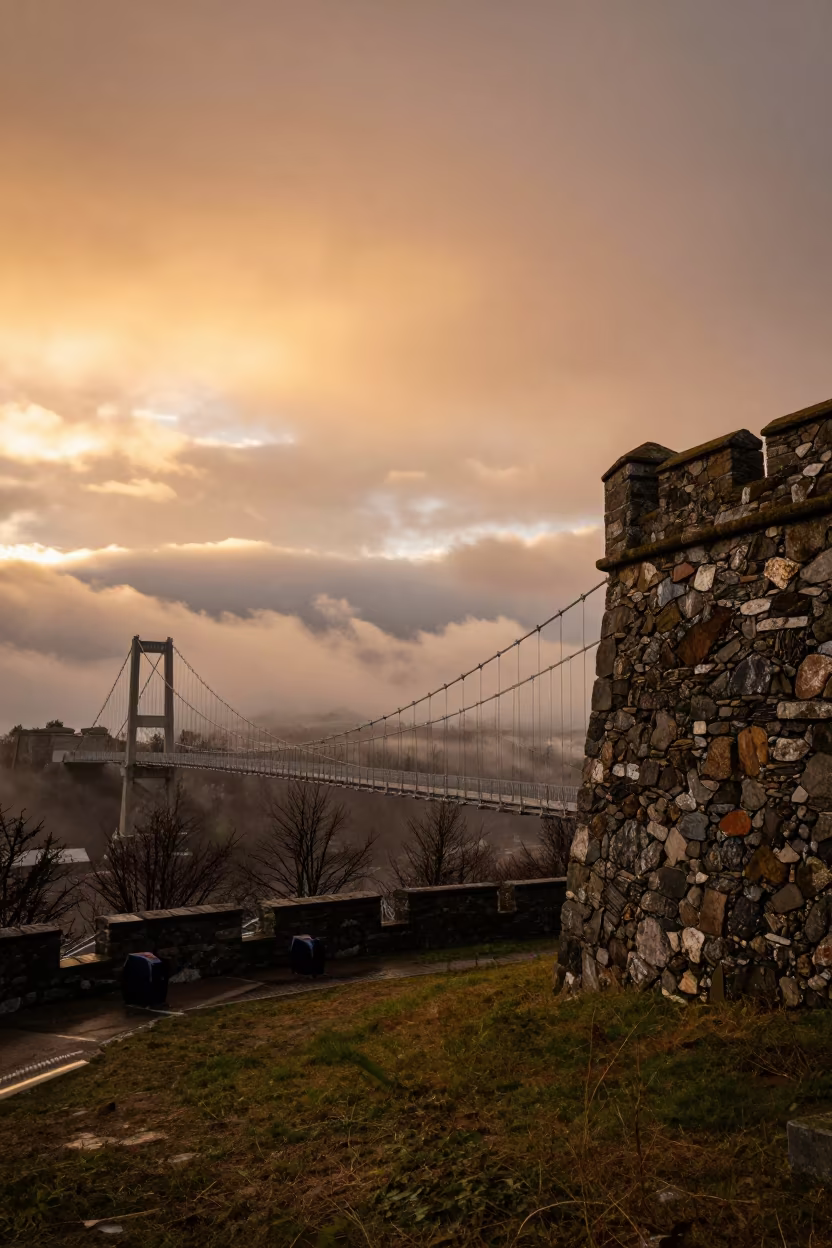 Amber Sunset Over Clouds and Fortress Wall in outside a wind-scoured fortress wall in Vermont