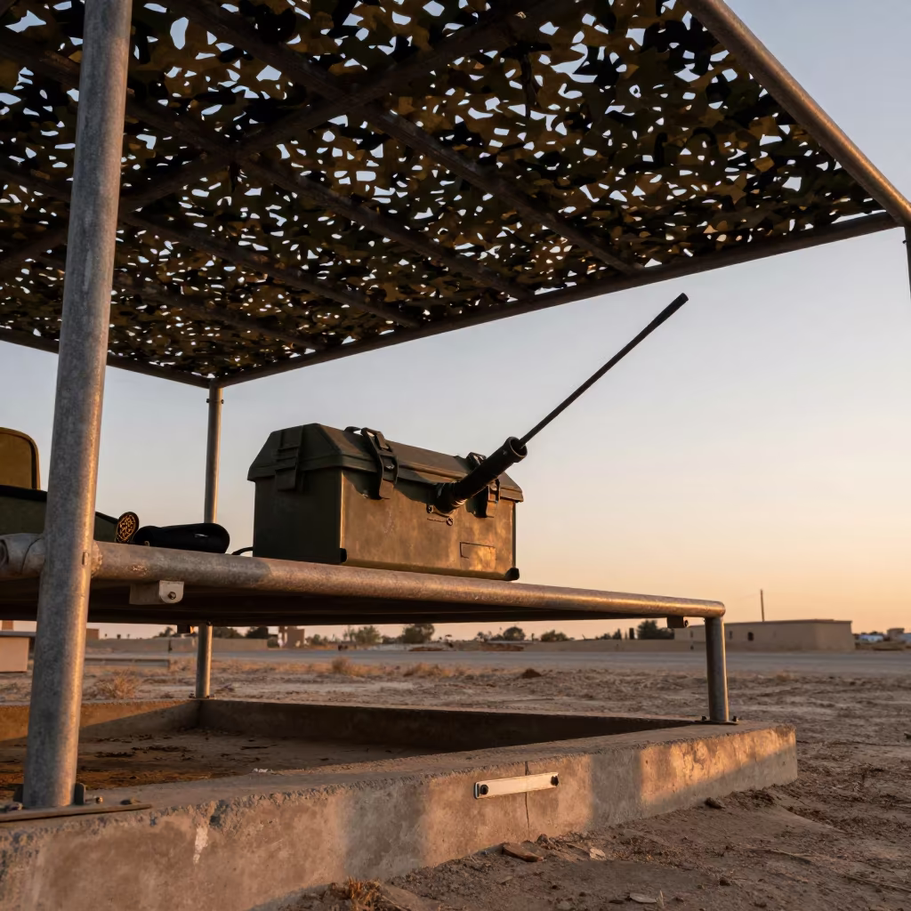 Amber Sunset Deicer Wand Nozzle Box Isfahan in beneath a camouflage net shelter near Isfahan