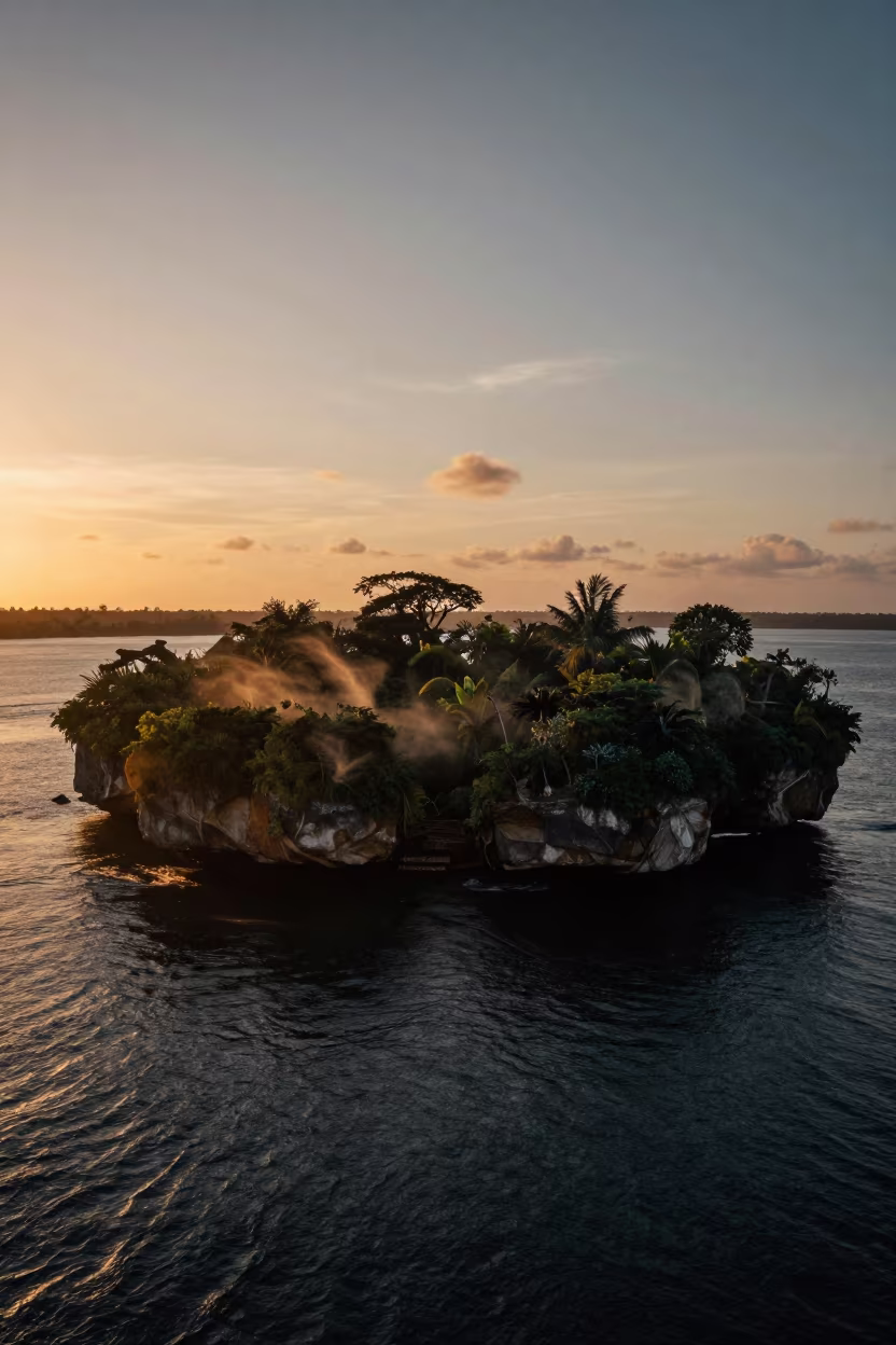 Amber Sunset Over Floating Island Guinea in in Guinea