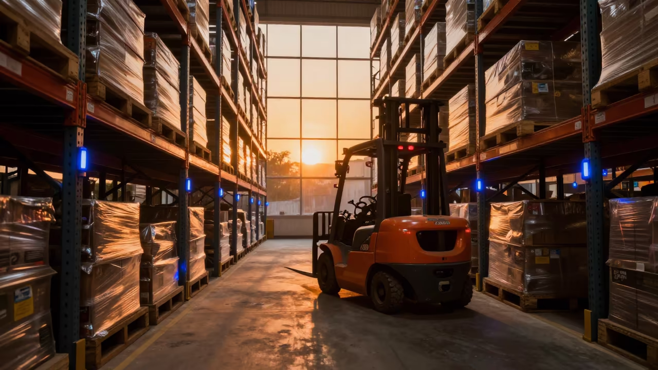 Amber Sunset Forklift in Lucknow Distribution Bay in inside a chilled distribution bay in Lucknow