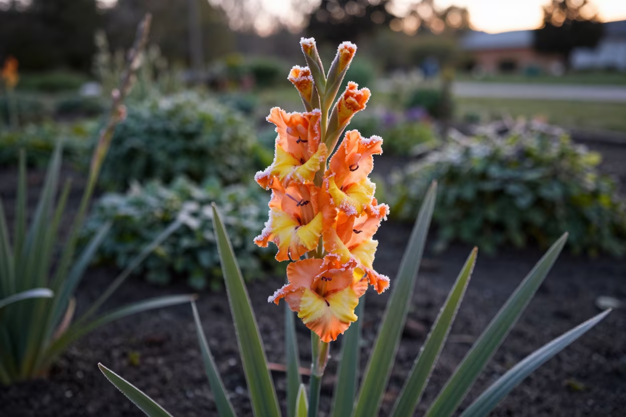Amber Sunset Frost on Kashmir Gladiolus Spike in in Kashmir