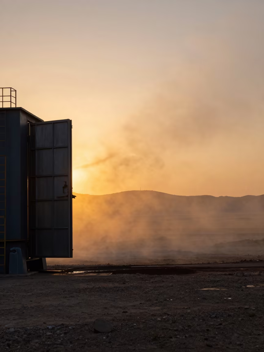 Amber Sunset Heat Haze Over Furnace Door in in Inner Mongolia