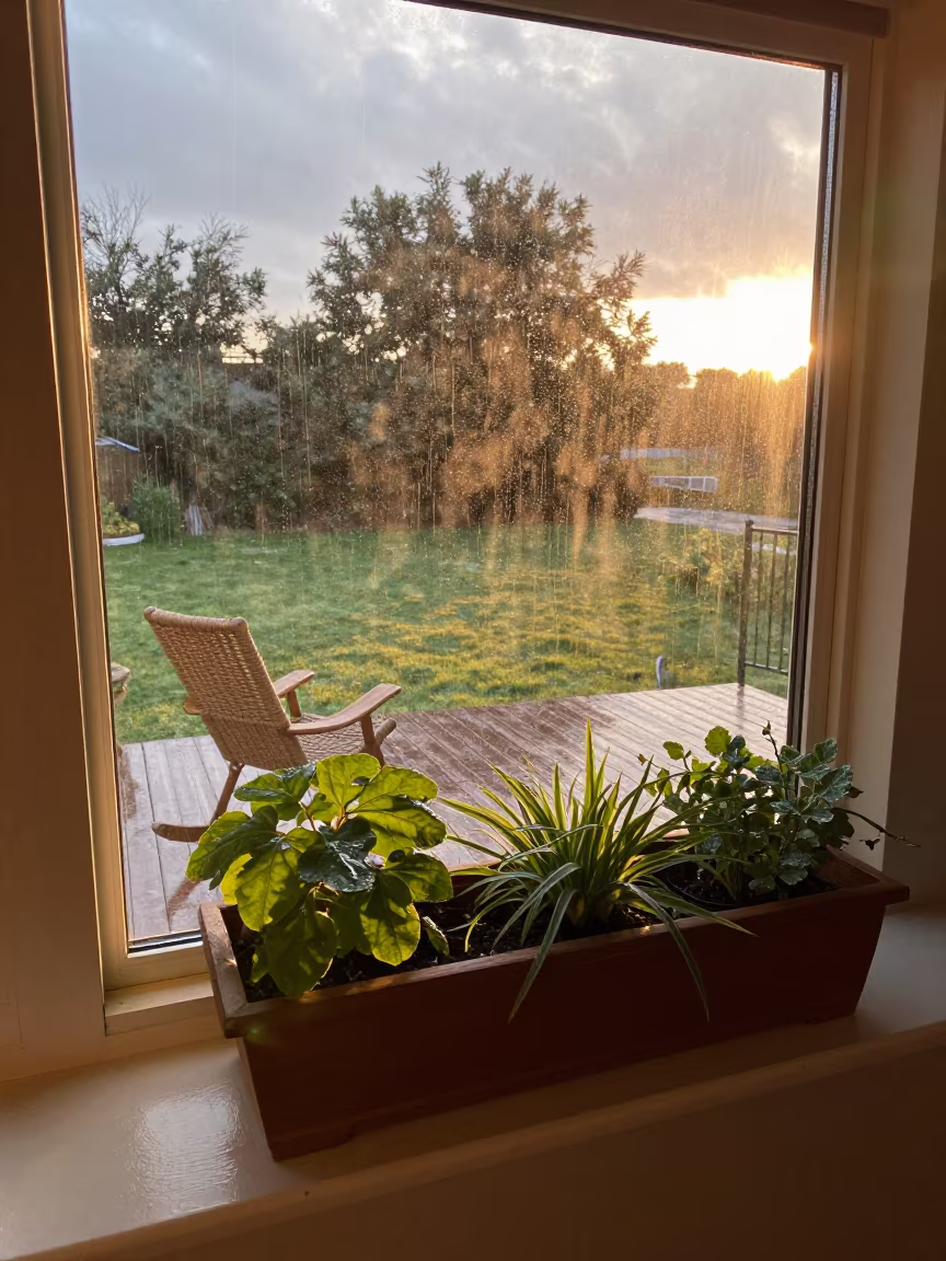 Amber Sunset Herb Garden Window Box Asmara in on a porch with a rocking chair in Asmara