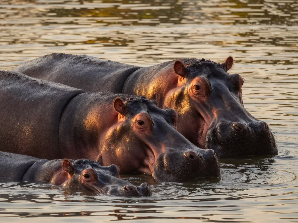 Amber Sunset Hippo Pod in Rio River in near Rio de Janeiro