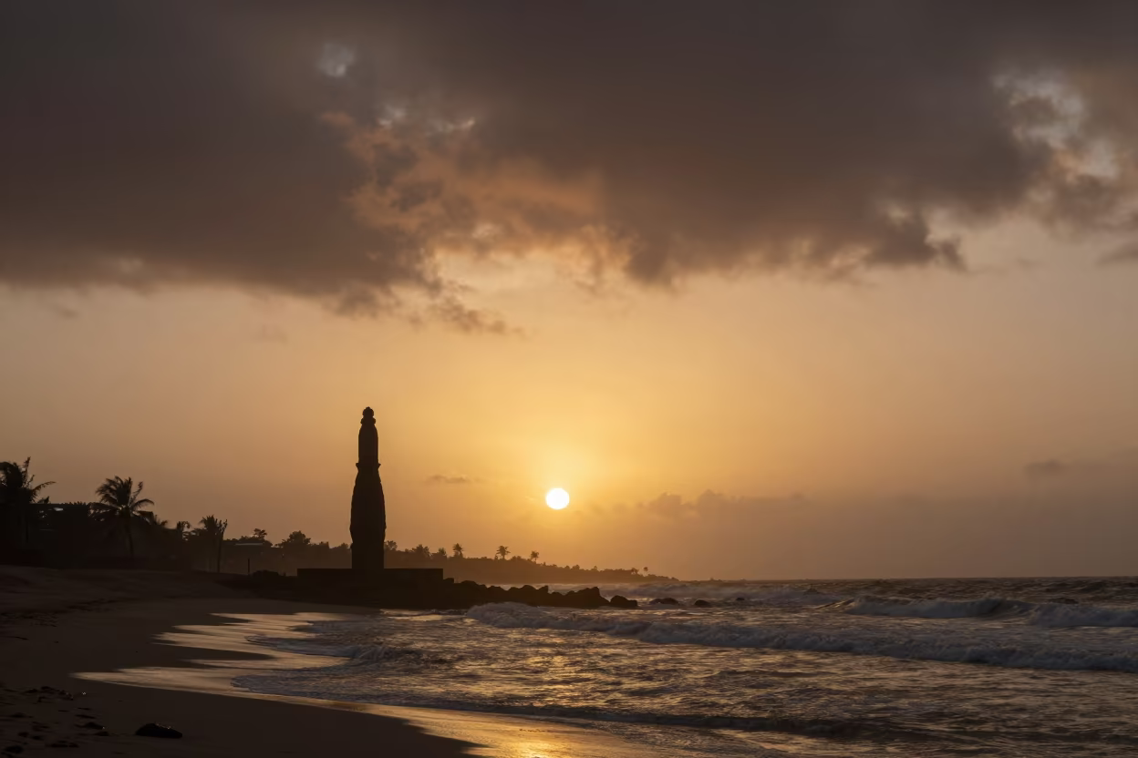 Amber Sunset Hoodoo Silhouette Senegal Shore in along a wave-cut shoreline in Senegal