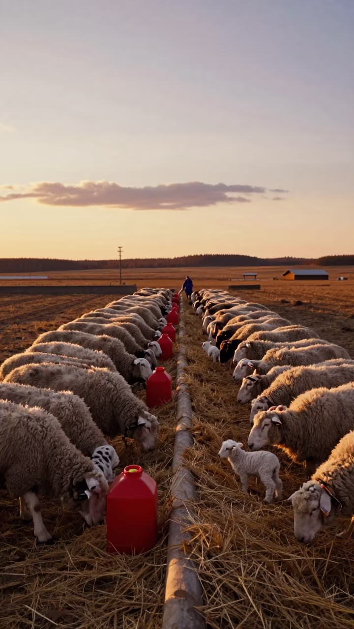 Amber Sunset Lambing Barn Urals in along a feedlot lane in the Urals