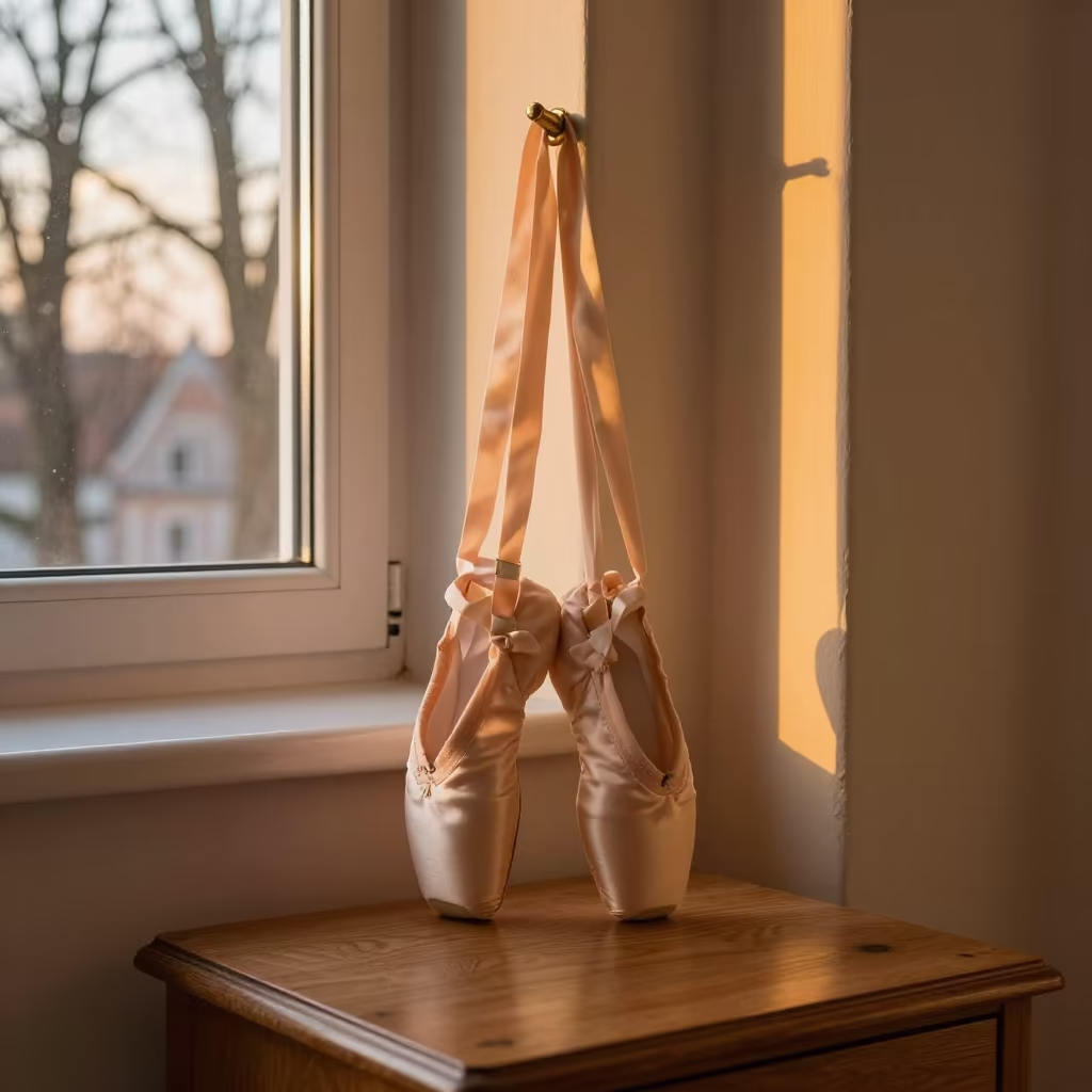 Amber Sunset Light on Gdansk Ballet Shoes in on a bedside table in Gdansk