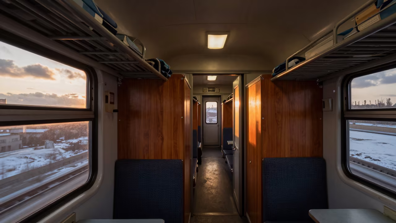 Amber Sunset Light Inside Sleeper Car Berths in near Fuzhou