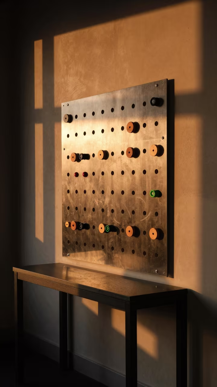 Amber Sunset Light on Nanjing Gym Pegboard in at a gym check-in desk in Nanjing