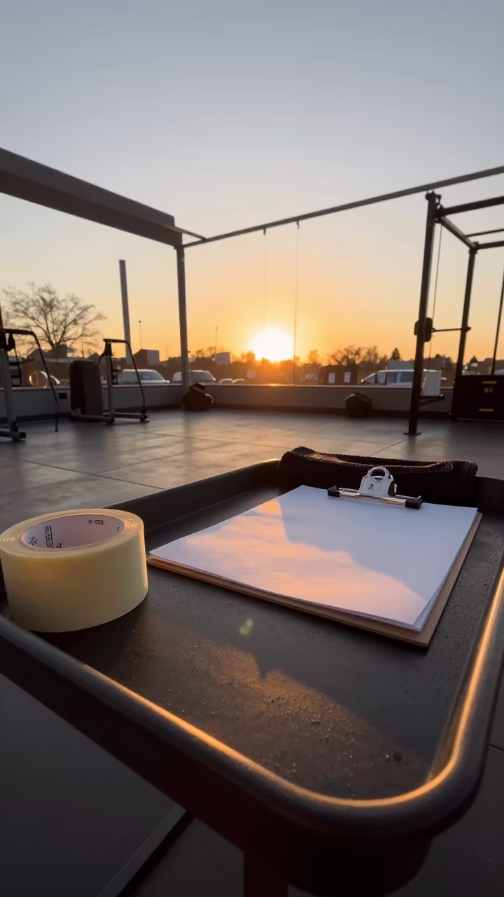 Amber Sunset Light on Spin Studio Attendance Tray in inside a spin studio under class lights in St Louis