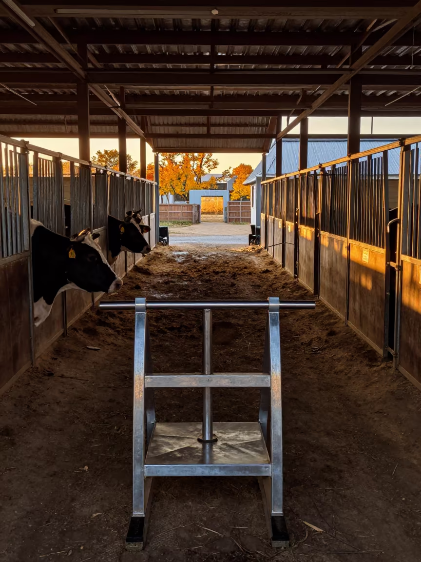 Amber Sunset Light on Utah Cattle Chute in in a stable aisle in Utah