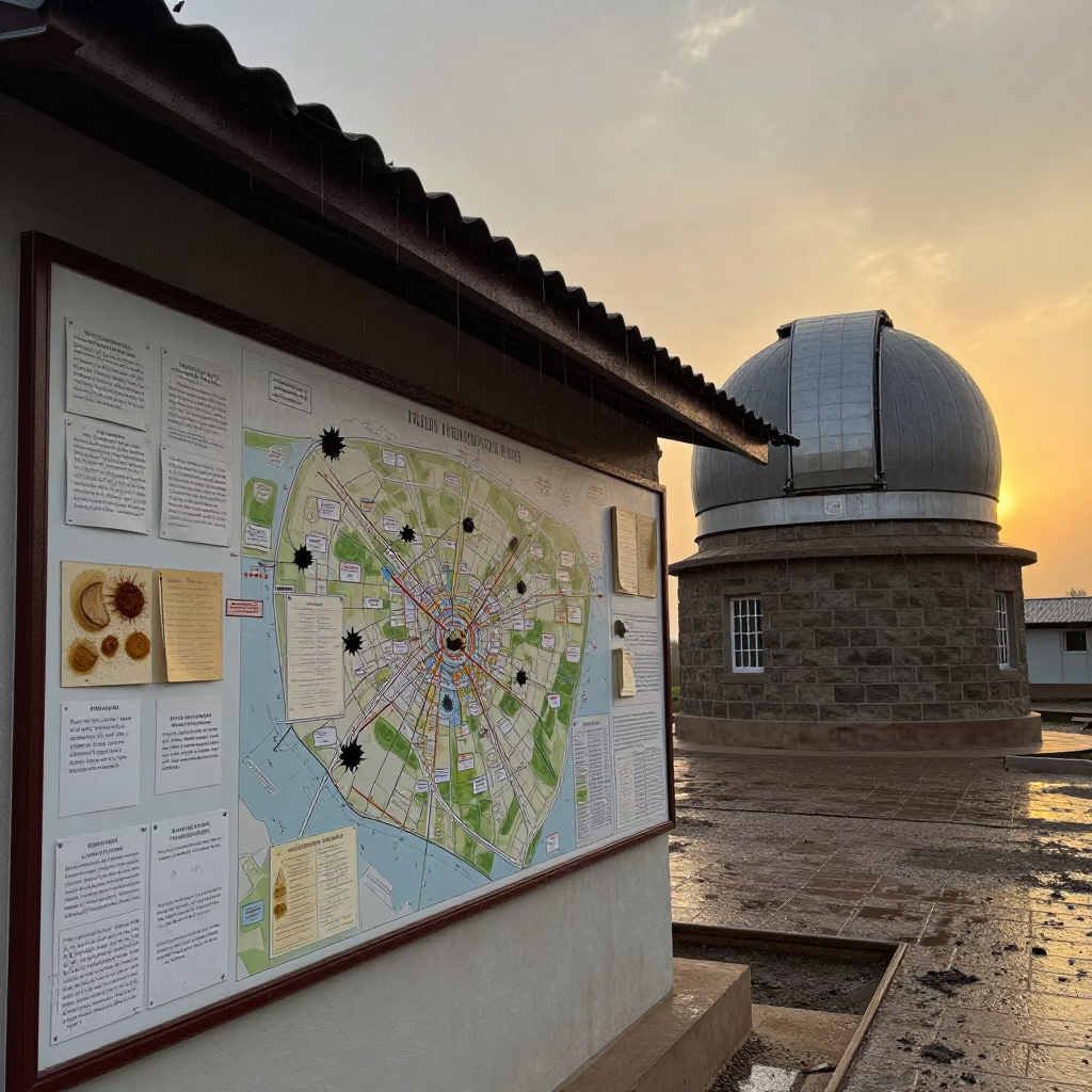 Amber Sunset Map Wall Near Dhamar Observatory in beside an observatory dome near Dhamar