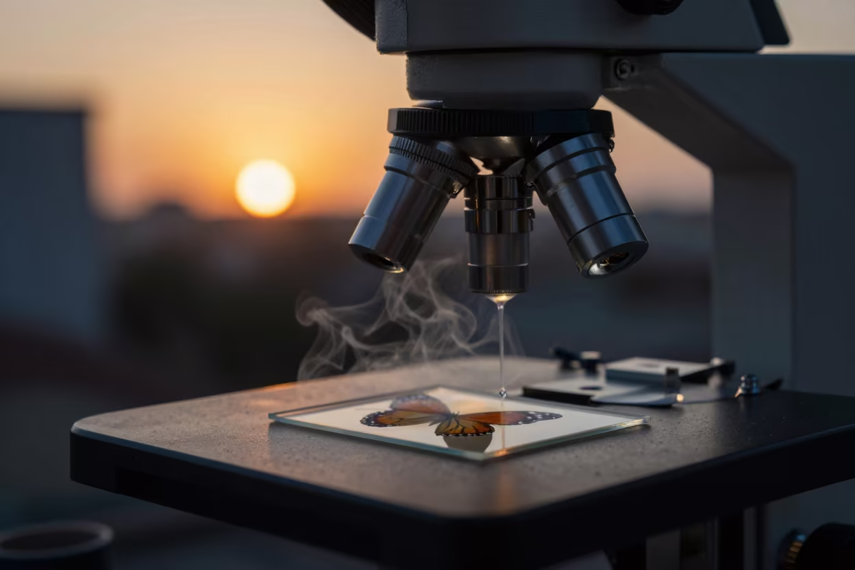 Amber Sunset Microscope Butterfly Slide Luanda in at a microscopy bench near Luanda