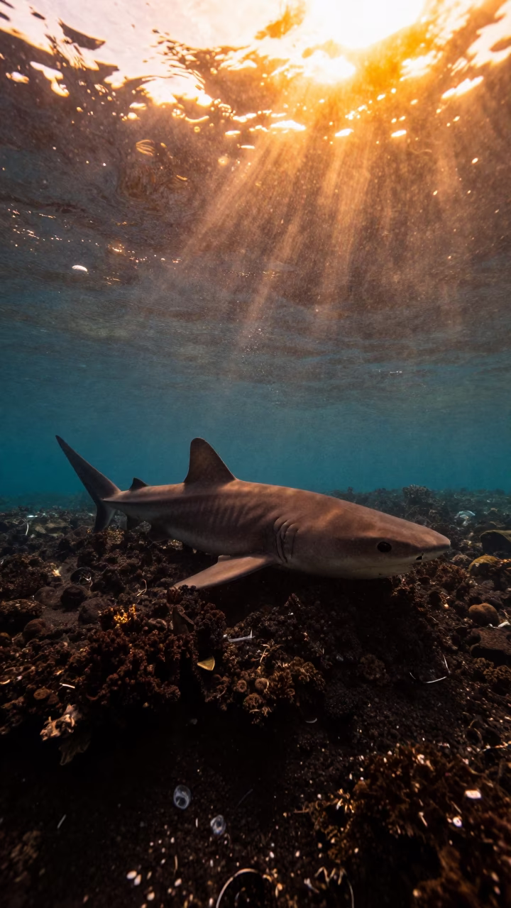 Amber Sunset Nurse Shark Reef Shadow Stone Town in beside a volcanic reef overhang near Stone Town