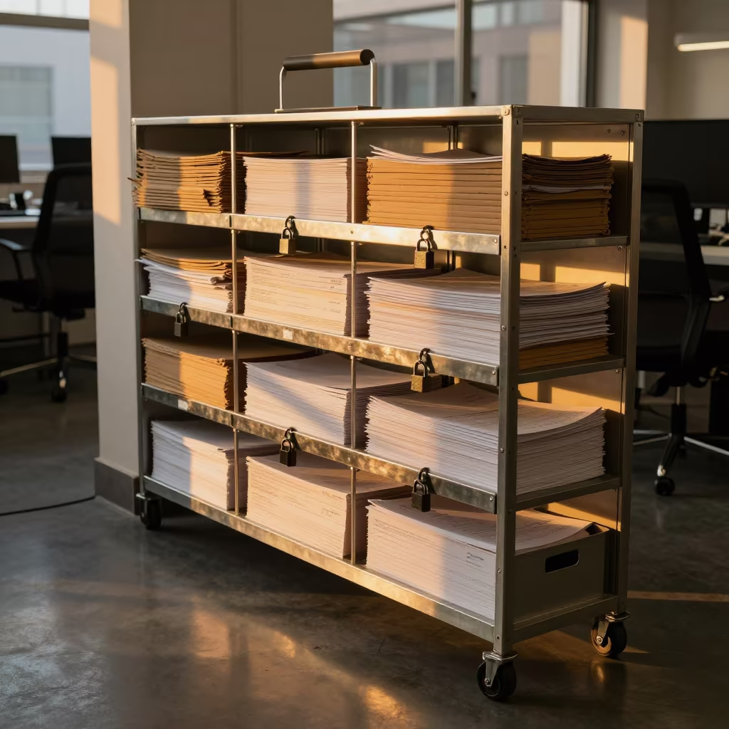 Amber Sunset Office Check Pickup Rack San Sebastian in inside a coworking floor near San Sebastian