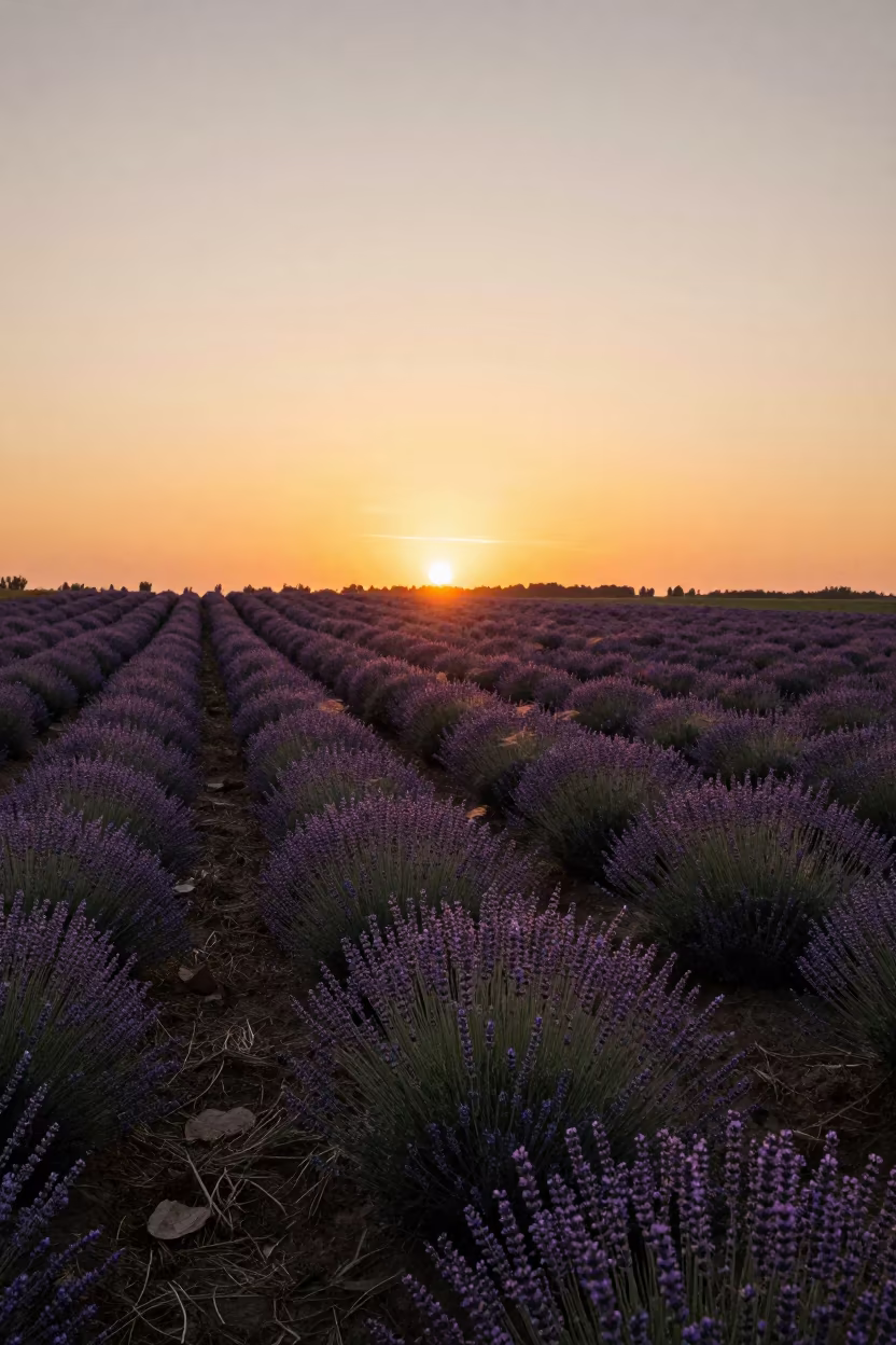 Amber Sunset Over Lavender Fields Near Tianjin in near Tianjin