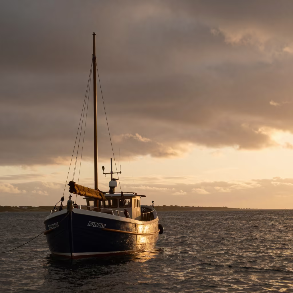 Amber Sunset Oyster Dredger in Cornwall in in Cornwall