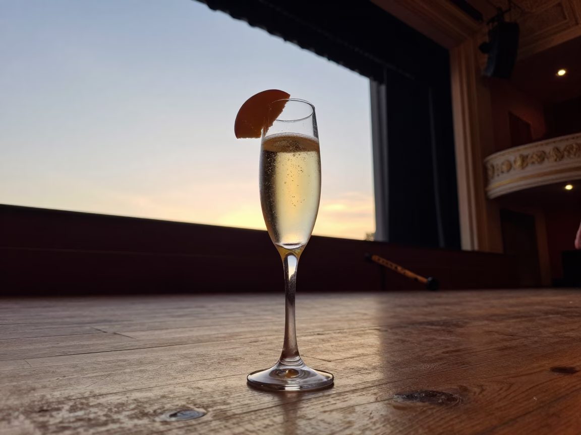 Amber Sunset Prosecco on Stamford Stage in on a theater stage in Stamford