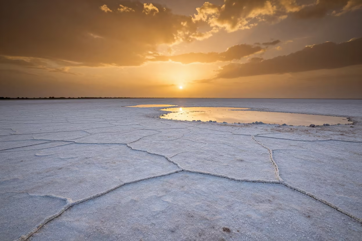 Amber Sunset Reflection on Vehari Salt Flat in near Vehari