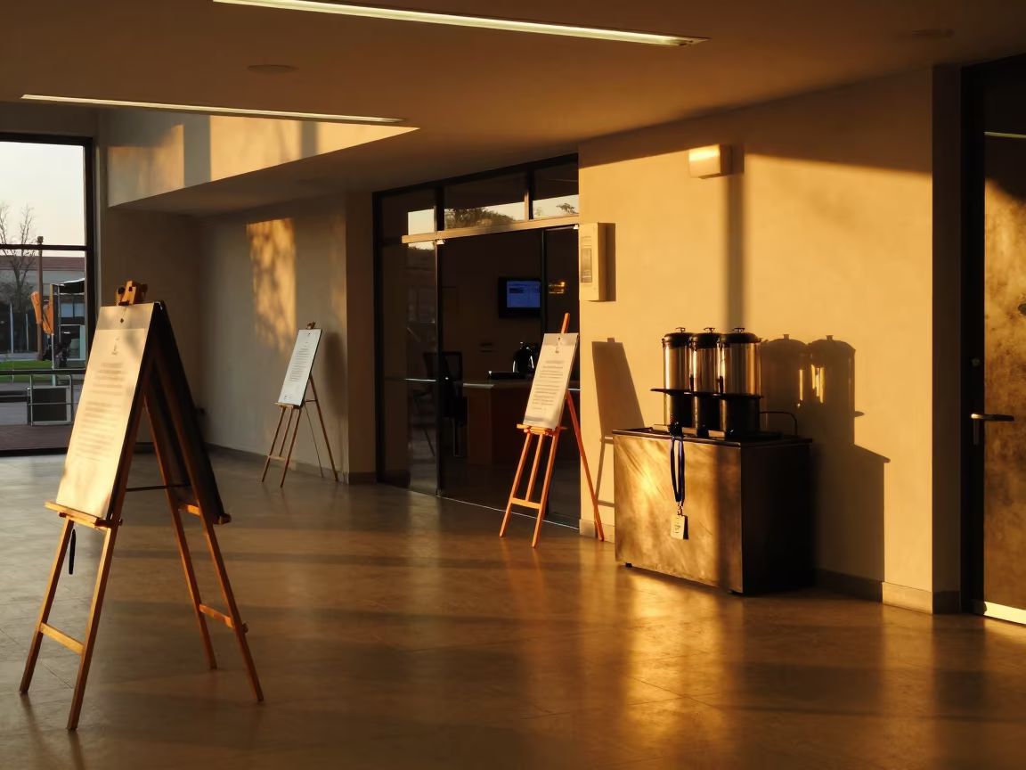 Amber Sunset Reflections in Bari Conference Foyer in inside a conference room in Bari
